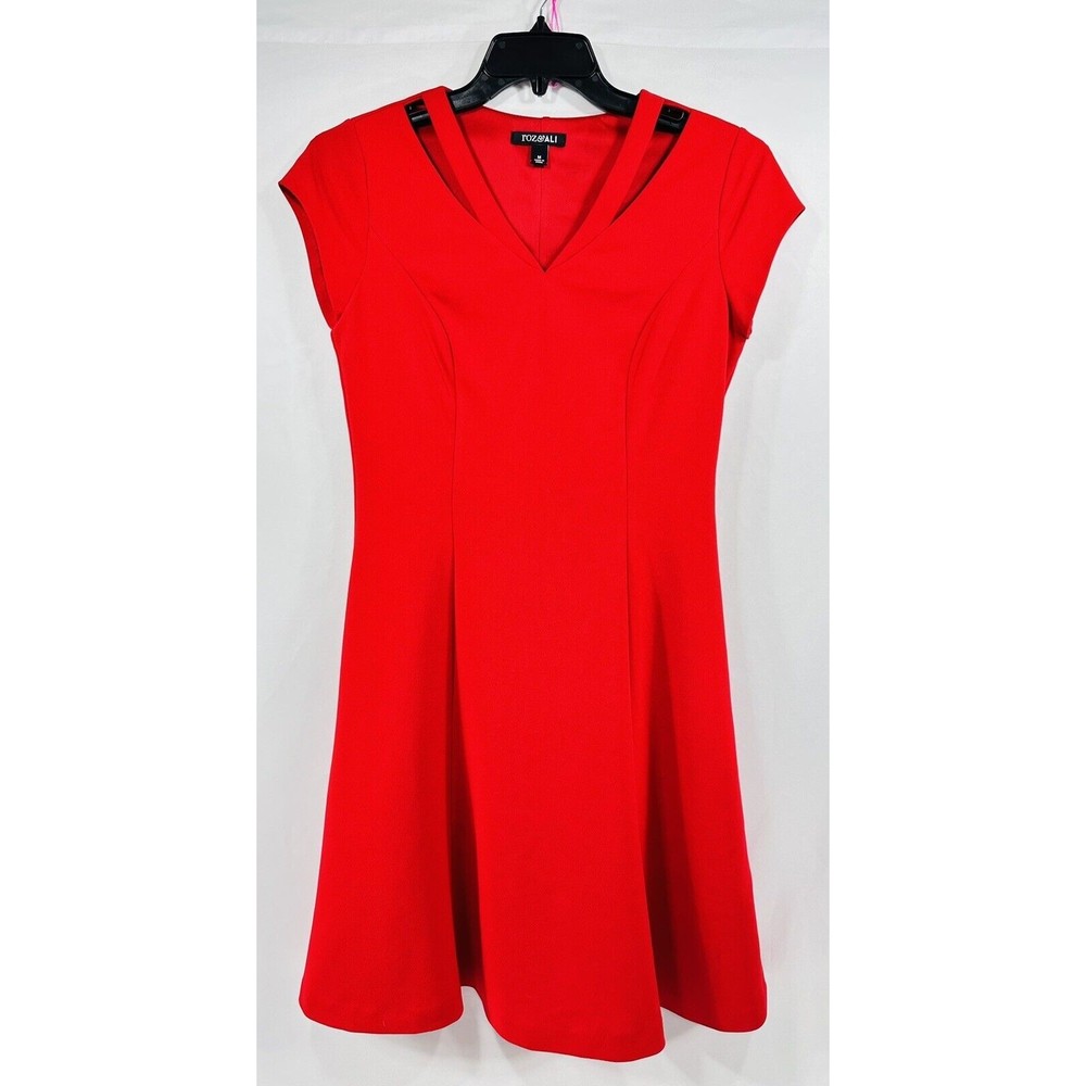 Roz & Ali Dress Women's Sz M Red Cap Sleeve Fit And Flare A line‎ Solid Mini